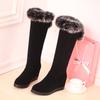 Women's Slope Heel Boots Autumn and Winter New Solid Color Large Size Plush Medium Boots
