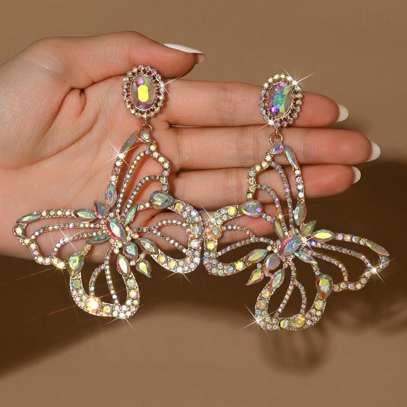 Elegant Hollow Cut Butterfly Earrings With AB Crystal Accents Lightweight Alloy Studs Women Fashionable Retro Chic Jewelry
