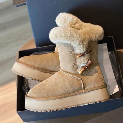 Угловатая пряжка зимние женские новые сапоги средней длины хлопковые сапоги с набивным утолщенным теплым хлопком