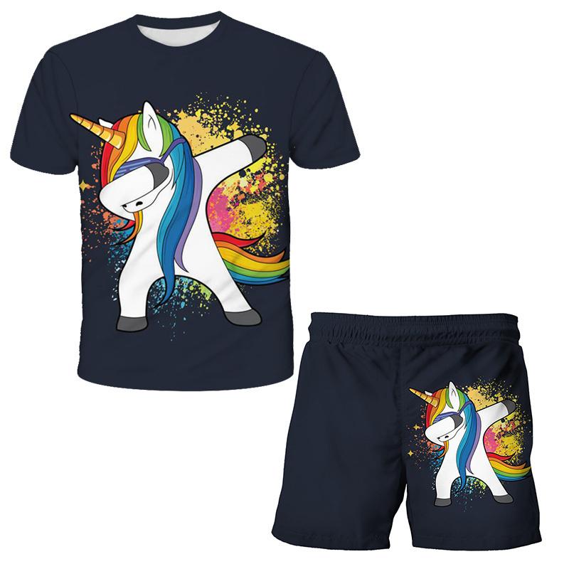 Children Girls Clothes Unicorn Baby Popular Print 3D Lovely Fashion T shirt+Short Pants Set Cartoon T Shirt 2Pcs Kids Suit