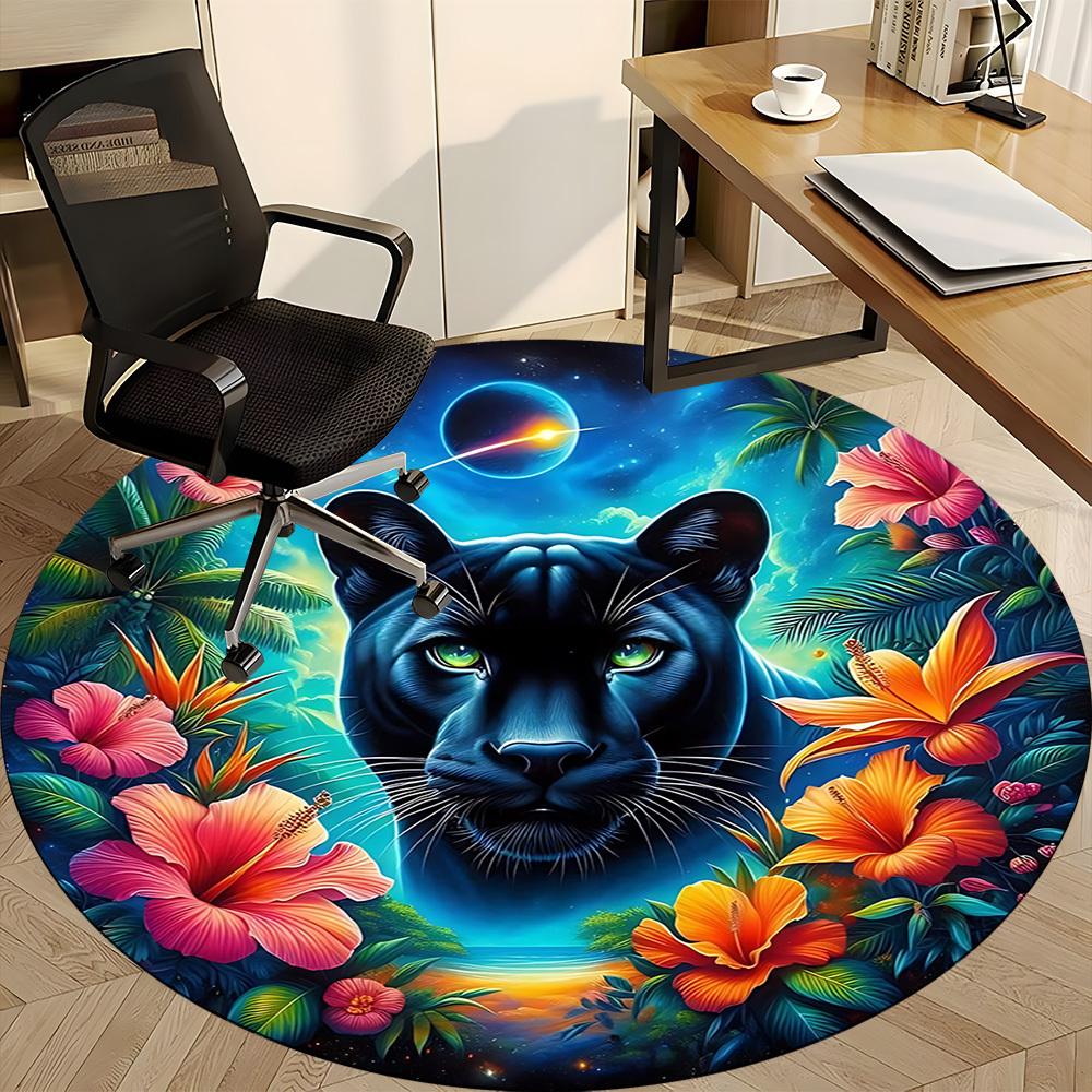1pc Panther Floral Fantasy Chair Carpet for Office Non-Slip Mat for Office - Decorative Floor Mat yy251030273