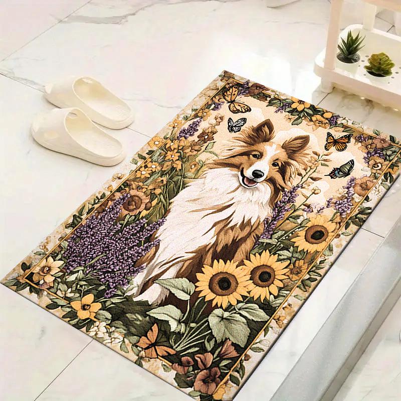 Dog and Sunflower Carpet Rug for Living Room Bedroom Home Sofa Decoration,Kids play Non-slip Floor Mat