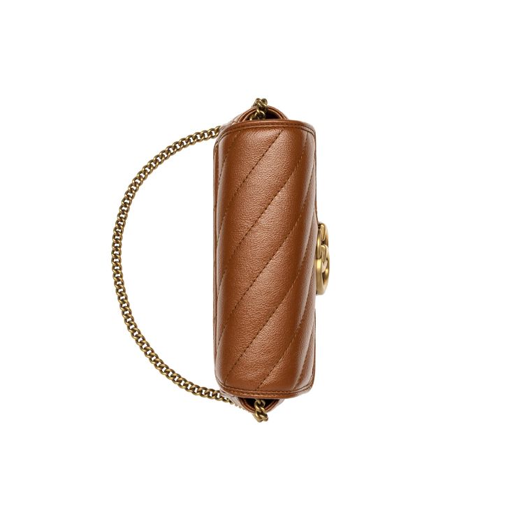 Gucci GG Marmont Mini Shoulder Bag Brown Quilted Leather Gold Hardware Chain Crossbody Bag for Women Daily Commute Party Gift 476433-0OLFT-2535