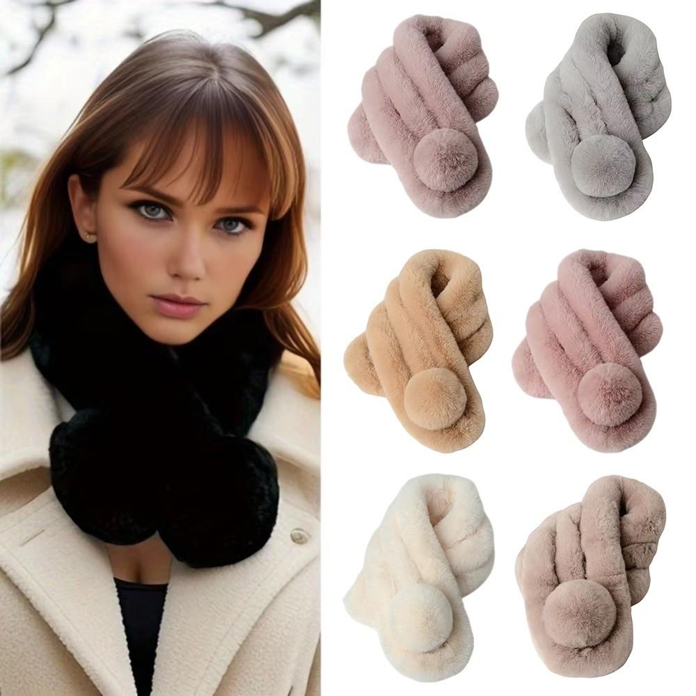 Faux Rabbit Fur Plush Cross Scarf Thicken Double-sided Neck Cover Shawl Women Girls