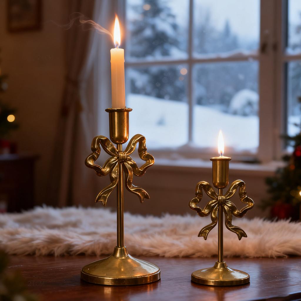 Подсвечники в форме банта, Наборы золотых подсвечников двух размеров, Высокие подсвечники из кованого железа, Винтажный домашний декор, Свадьбы, Праздники и Рождество.