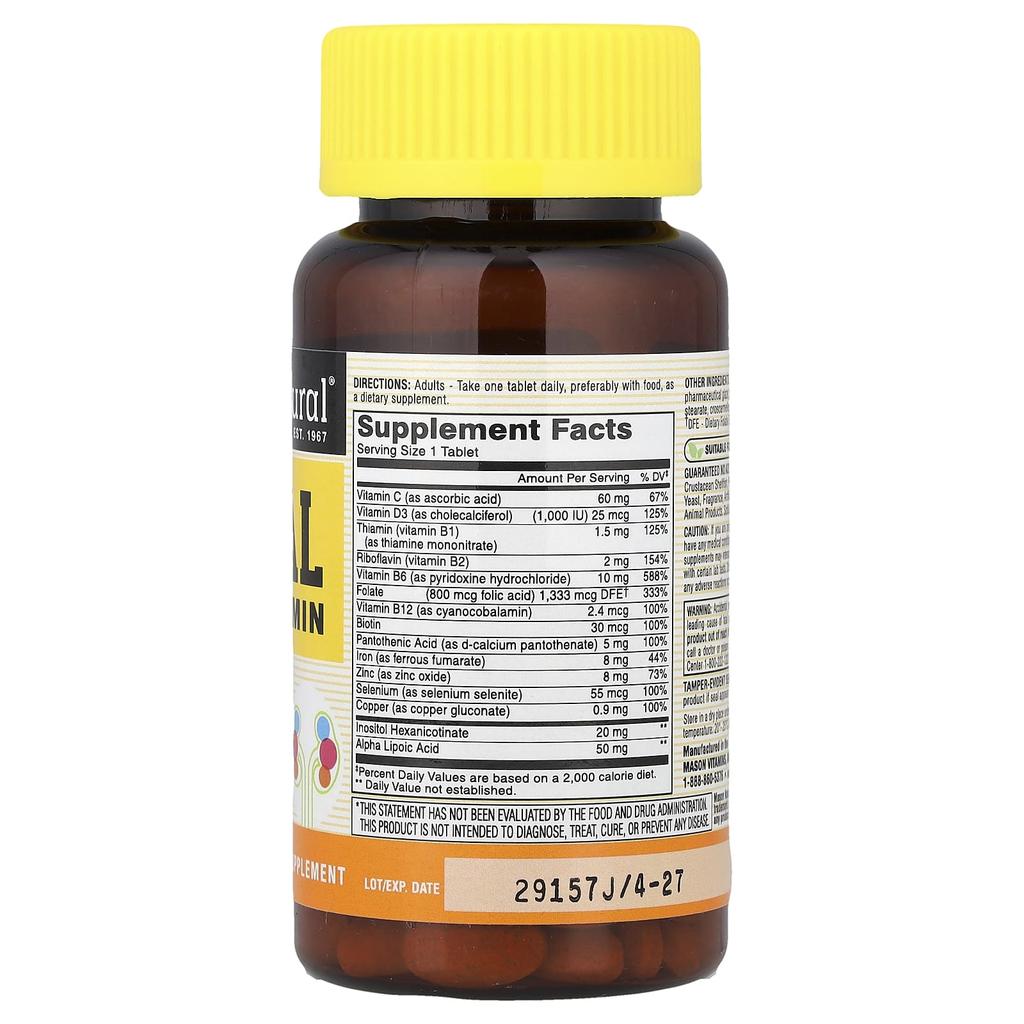 Mason Natural Kidney Multivitamin, 100 Sugar-Coated Tablets