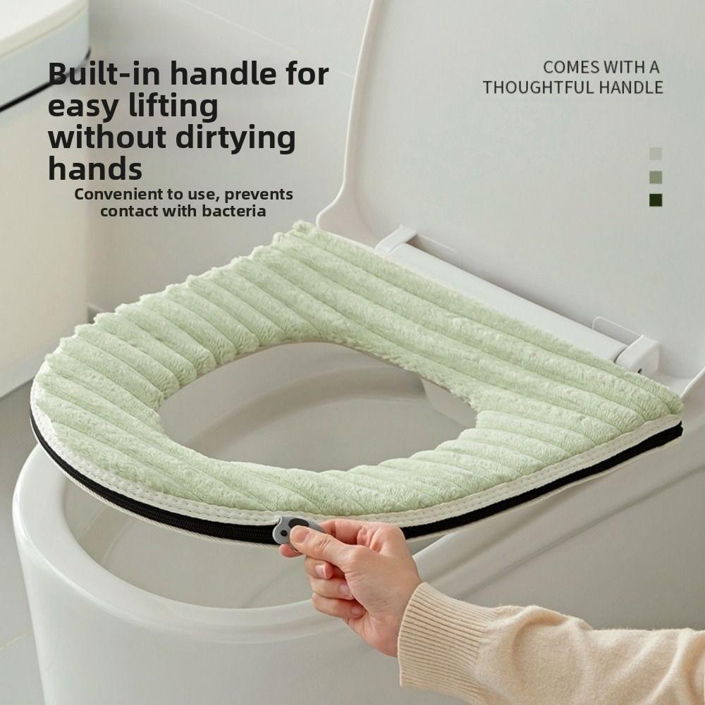 Double-sided Toilet Seat Cushion Stripe Plush Toilet Seat Pad Household Four Seasons