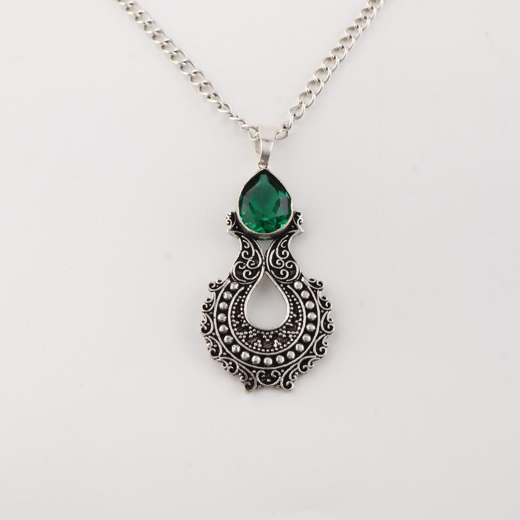 Chrome Diopside Gemstone Silver Pendant 1.8" For Birthday Gift 925 Sterling Silver Jewelry CP-45-3