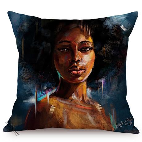 African Black Woman Portrait Oil Painting Sofa Decoration Pillow Case Africa Girl Lady Style Cotton Linen Cushion Cover