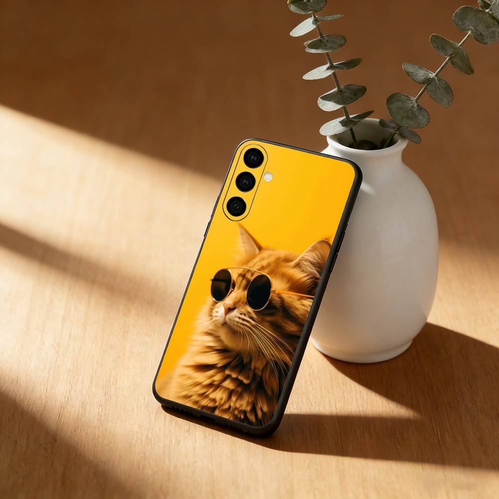 Cute Cool Sunglasses Cat Phone Case For Samsung Galaxy A91,80,73,72 ,71,53,52,32 ,31,22,21s,20,Soft Black Case