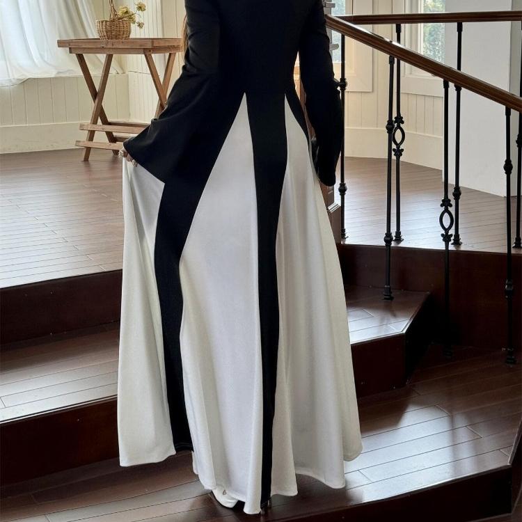 Длинное повседневное платье с длинным рукавом Женские макси-платья Элегантное вечернее платье Мусульманские вечерние платья Дубай Турция Кафтаны Хиджаб-платье