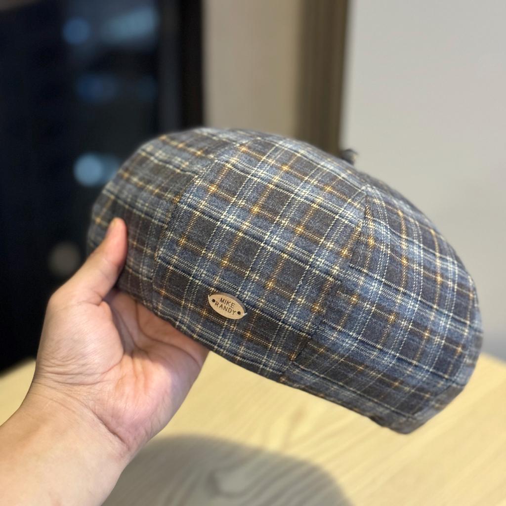 Корейская версия простой маленькой клетчатой беретки для литературных женщин, ретро, на каждый день, шляпа художника, большой обхват головы, шляпа-тыква