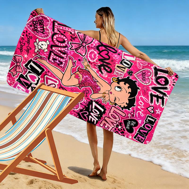 Betty Boop Print Beach Towel, Large Soft Quick Dry Towel for Beach Camping Swimming