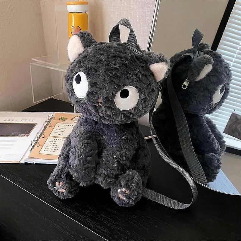 Mini Cute Little Gray Cat Plush Backpack for Women