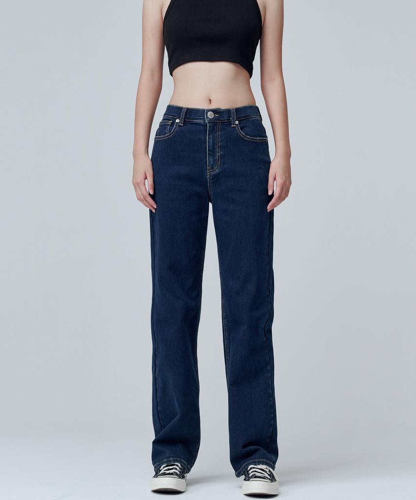 MALOUPE 9101 Brushed High-Rise Wide Denim Pants (Dark Indigo)