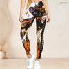 Women Plus Size High Waist Cartoon Witch Raccoon Printed Side Eyelet Lace Up Full Length Leggings