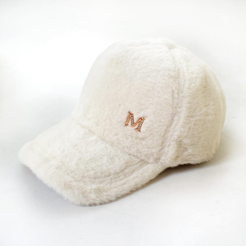Fashion Autumn and Winter Baseball Cap Korean Version of Warm Plush Cap with Letter M Cap Female Casual Bonnets for Women