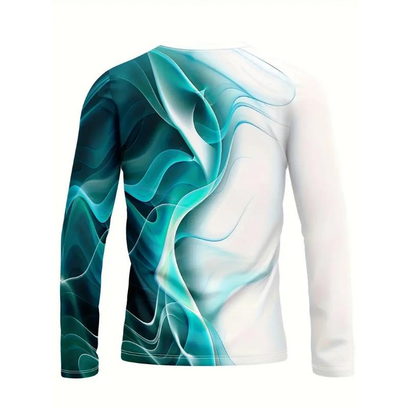3D Digital Printed and Blended Pattern Men's Round Neck Long Sleeved T-shirt for Casual Spring and Autumn Outdoor Wear, Comfortable To Wear