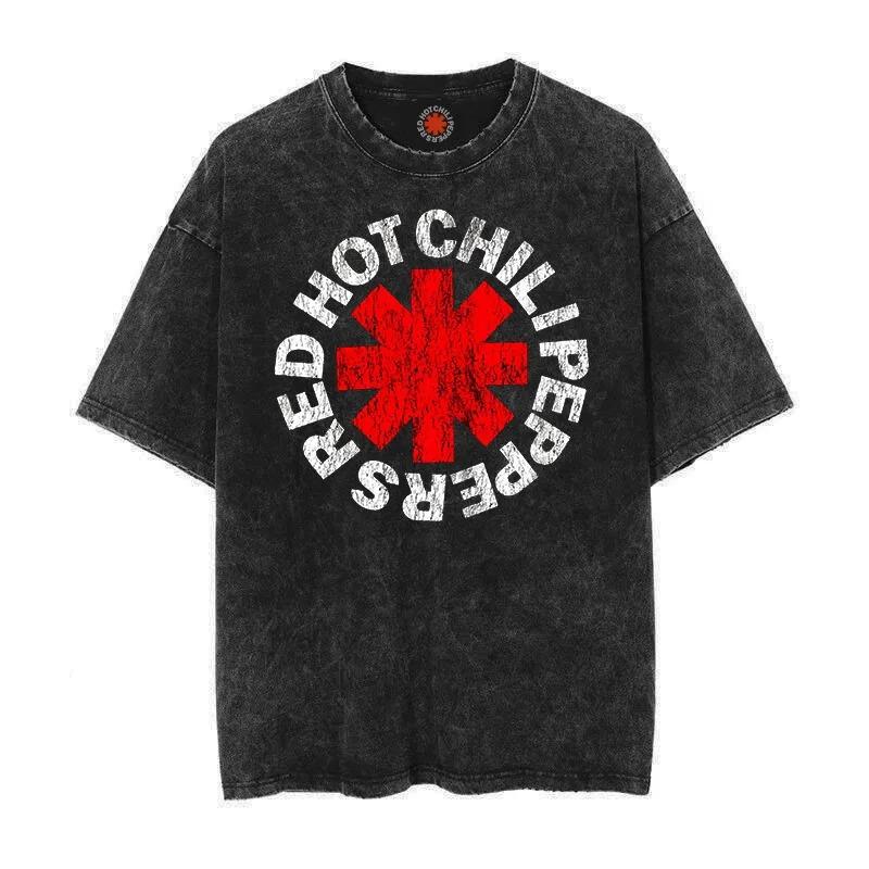 Трендовая стираная винтажная хлопковая футболка RED HOT CHILI PEPPERS Футболка Мужская Женская Футболка Оверсайз Уличная одежда Футболка с коротким рукавом
