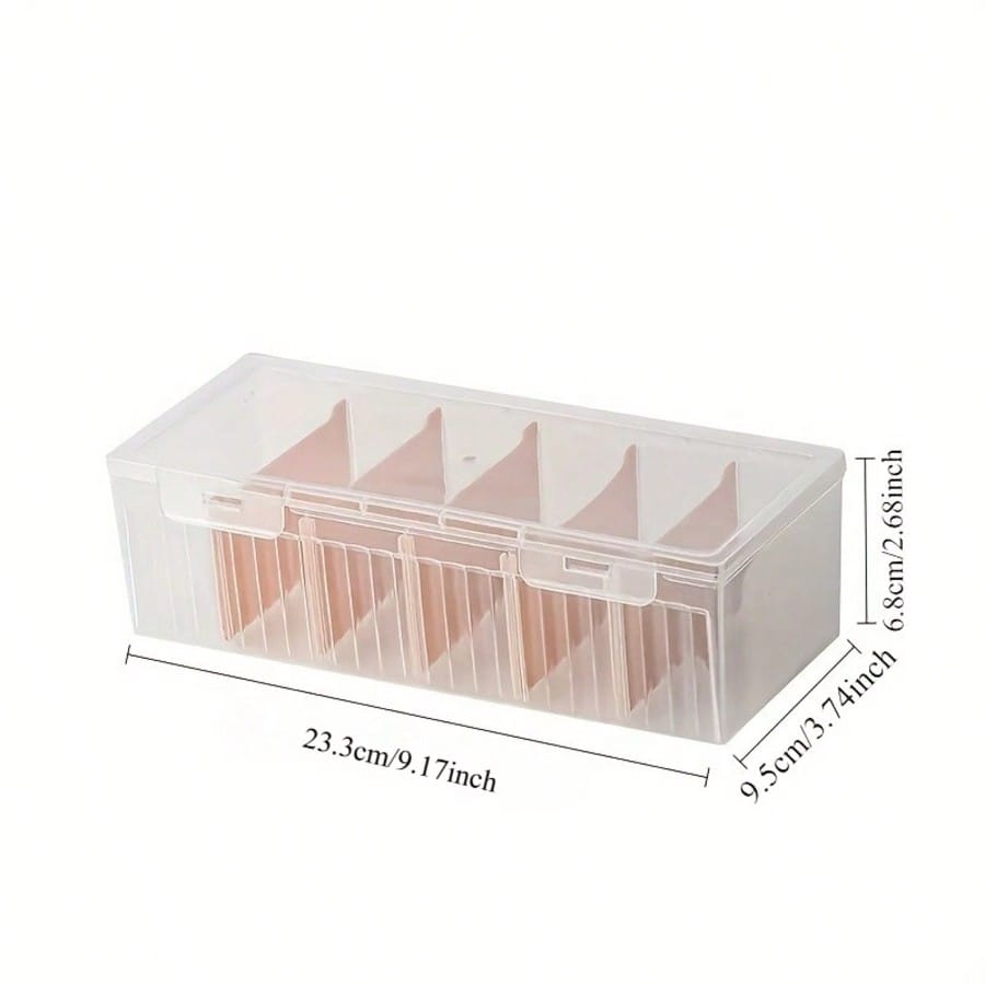 A PET plastic storage box with 6 compartments, featuring dividers and a flip cover, suitable for organizing business cards.