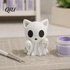 Desktop Miniature Statue Halloween Ghost Cat Statue, 3D Printed Ornament, White Gothic Home Accessory Cute Figurine for Office Desk Decoration