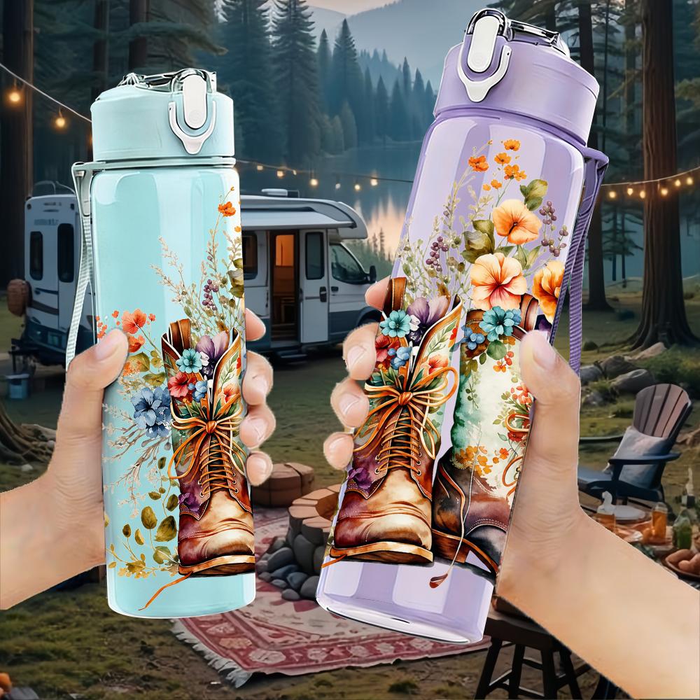1PC Cowboy Hat Rose Valentine 750ml Color Plastic Sports Water Bottle Leakproof Flip Straw Lid Suitable for Sports Office Home Use