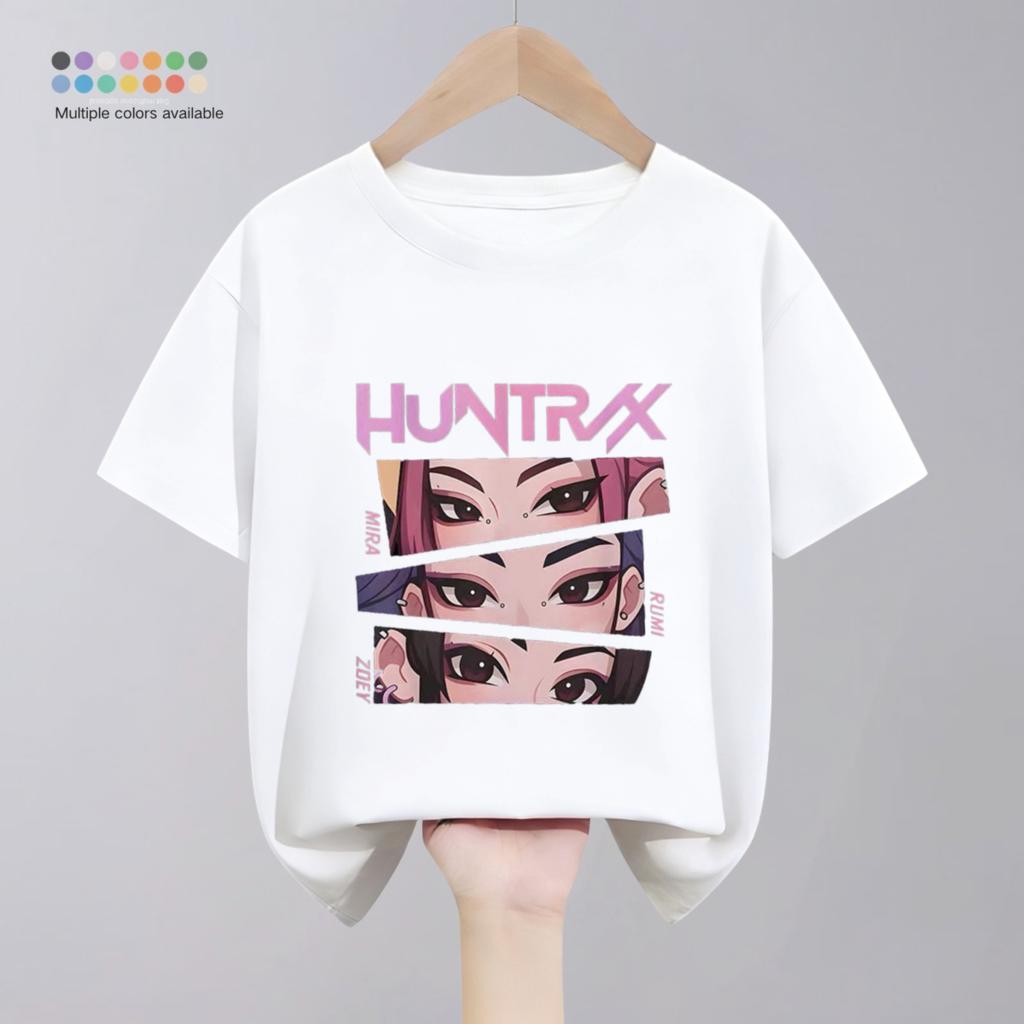 Летняя новая модная детская футболка с принтом мультяшной группы Hunter для девочек, короткий рукав, круглый вырез