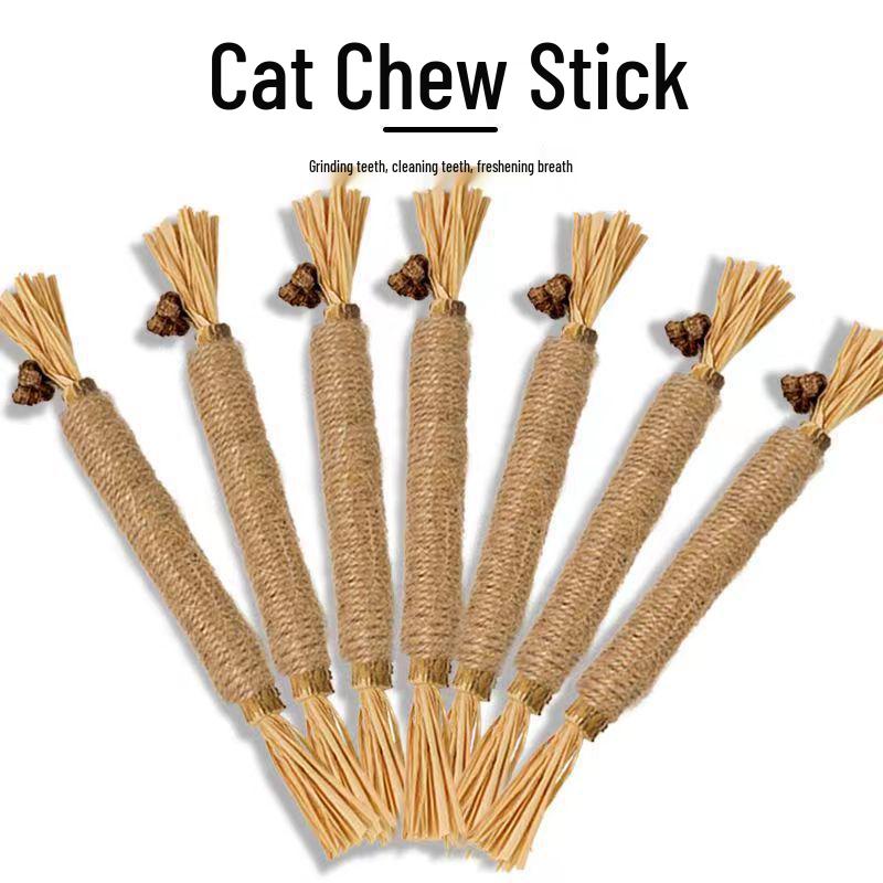Catnip Teething Stick with Raffia and Stress Relief Ball Toy