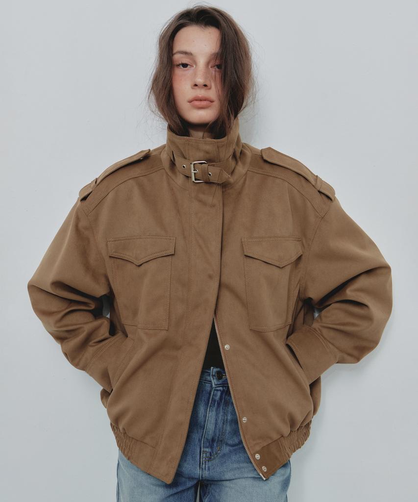 CITTA Suede High-Neck Epaulet Jacket_Cto160(Camel)