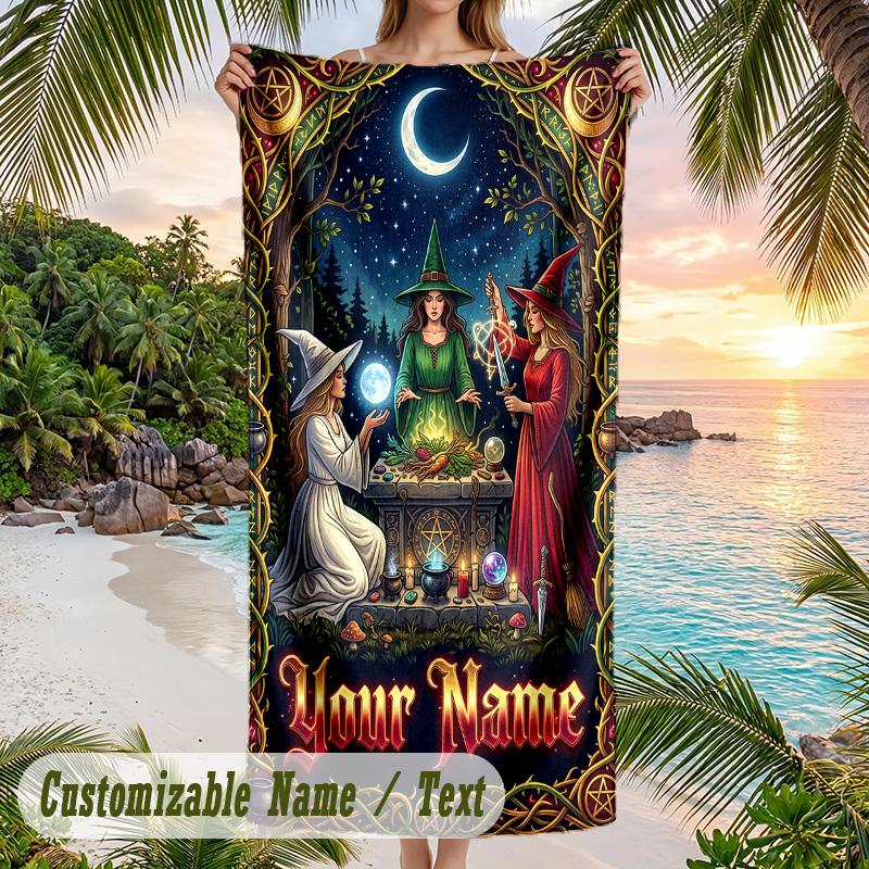 Witchcraft Theme Beach Towel Personalized Custom Name & Text Soft Quick Dry Beach Towel for Swimming Travel