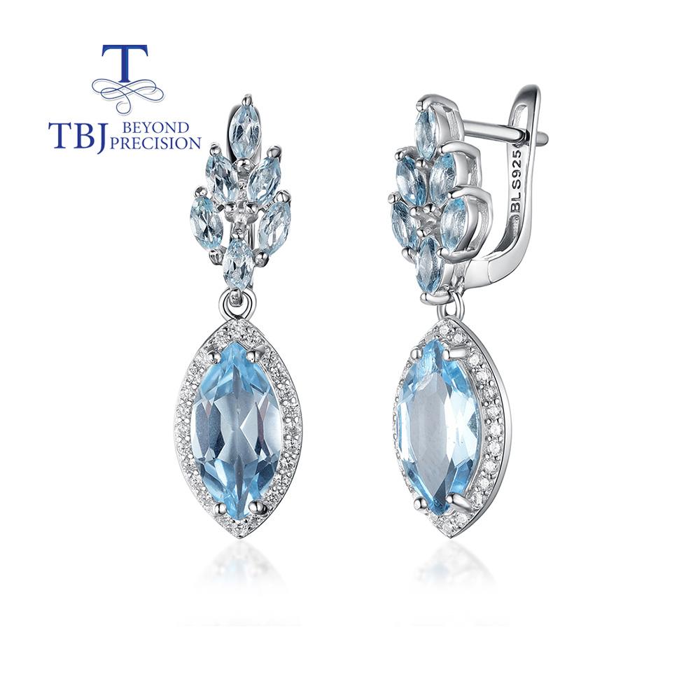 Новинка 2022 года, серьги с застежкой из натурального бразильского небесно-голубого топаза, висячие серьги из натурального драгоценного камня, изысканные украшения для женщин, серебро 925 пробы
