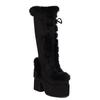 Winter Big Size 43 Y2k White Punk Style Women's Faux Fur Chunky Platform Boots Gothic Black Block High Heels Shoes