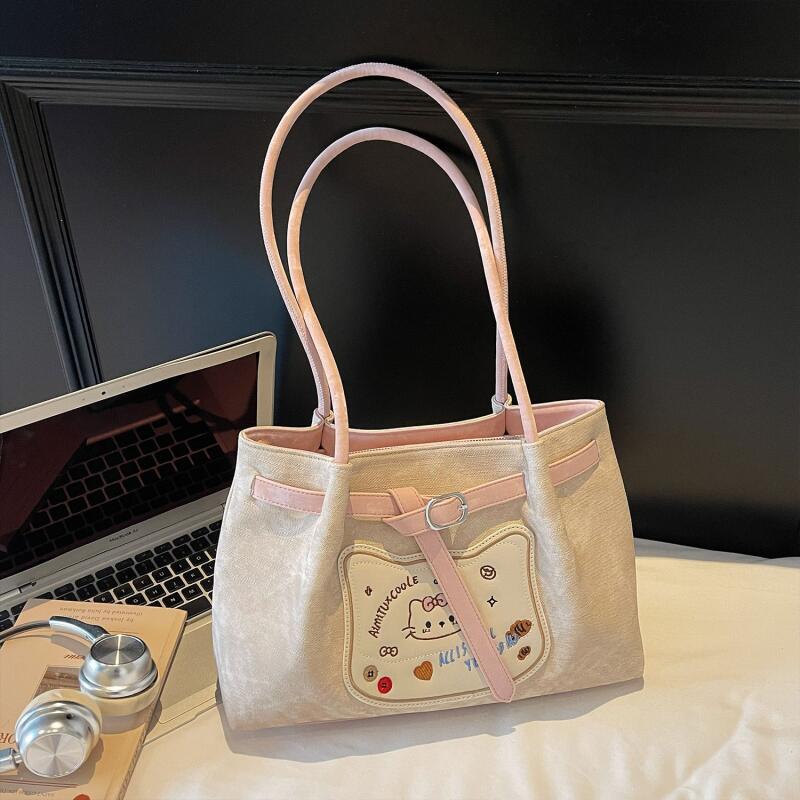 New Fresh Kitty Handbag Stylish Cartoon Large-capacity Tote bag Suitable Shoulder Bag Single Shoulder Bag Kawaii Storage Handbag