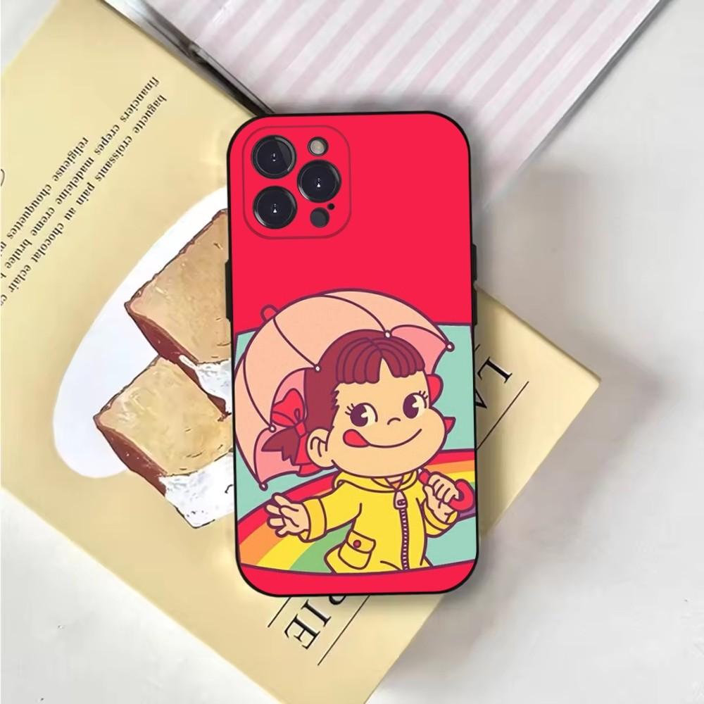 Чехол для телефона Fujiya Milky Peko-Chan для iPhone 16,15,14,13,12,11,Pro,X,XS,Max,XR,Plus,Mini Мягкий черный чехол
