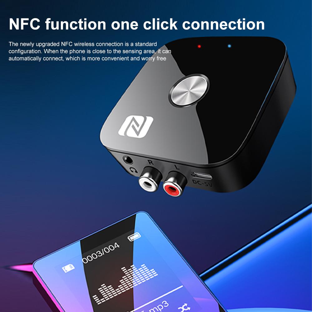 NFC Bluetooth Receiver 2RCA PD 3.5mm Jack Aux Wireless Adapter with Remote Control Car Bluetooth 5.3 Audio Receiver for TV