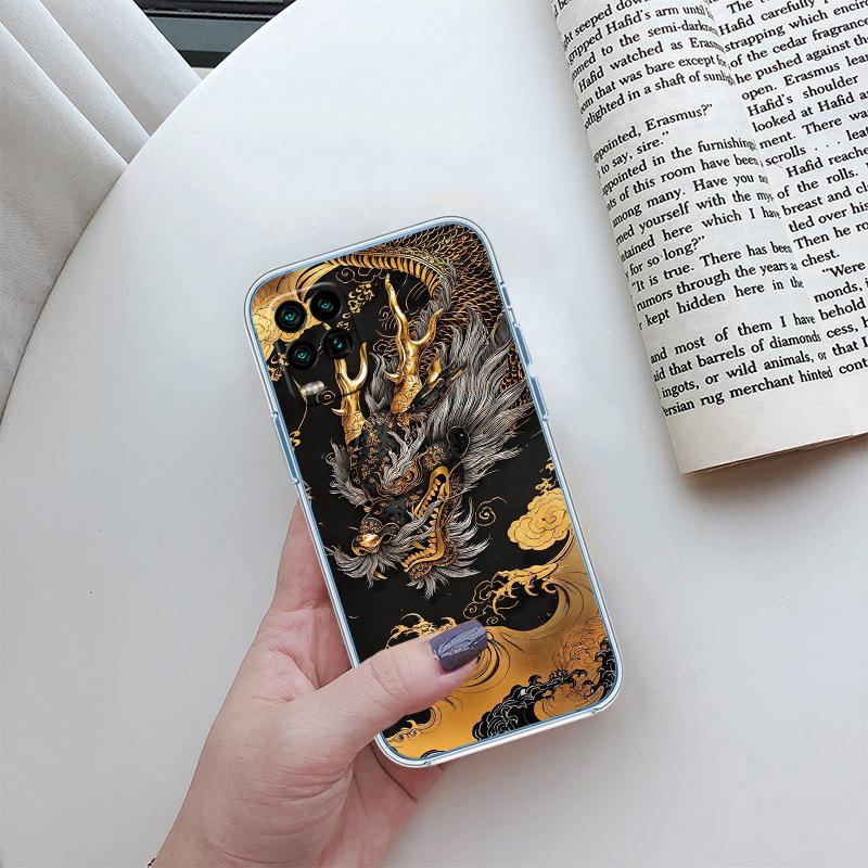 QE7 Chinese Dragon Transparent Phone Case for Samsung Galaxy A04 A04S A14 A23 A34 A54 M23 M33 M52 M53