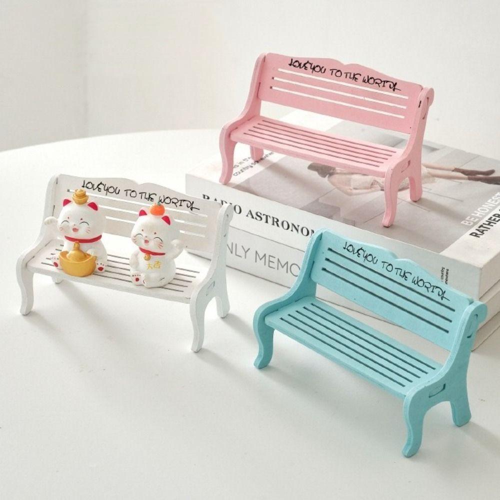 2Pcs Wooden Doll Chairs Miniatures Background Props Small Bench Table Decor Dollhouse Furniture Mini Stool Living Room