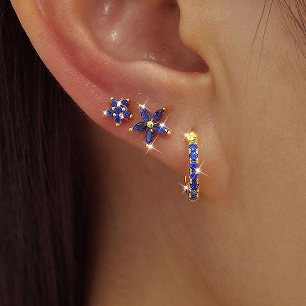 3PCS Stainless Steel Zircon Cartilage Flower Piercing Ear Stud Earring For Women Helix Tragus Engagement Birthday Jewelry Gift