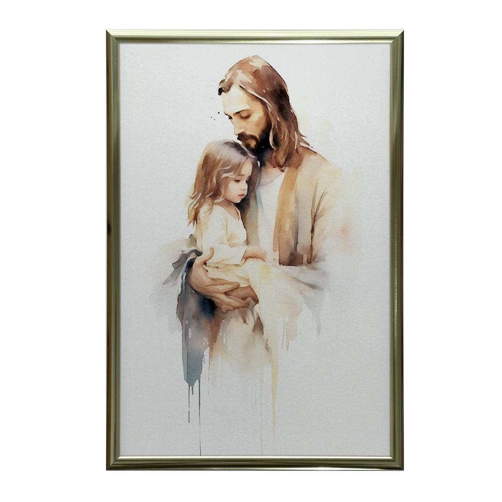 Jezus Trzymający Dziecko Jezus Trzymający Dziecko, 30X40 Cm, Rama Drewniana Biała, Papier Matowy 230 Gsm