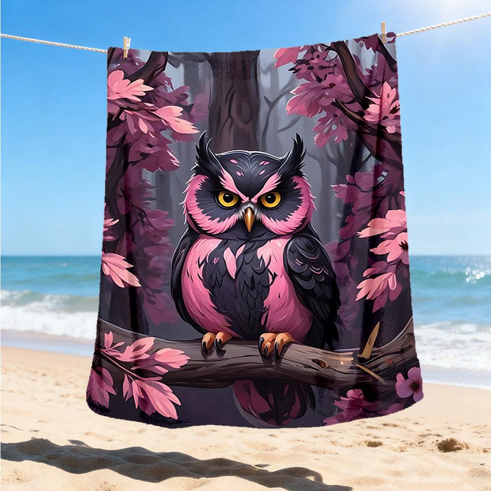 1 шт. Сова Ветвь Сакуры Плед из Полиэфирного Волокна, Легкий Фланель, Мягкий и Теплый, Для Всех Сезонов, Для Улицы, Кемпинга, Цифровая Печать