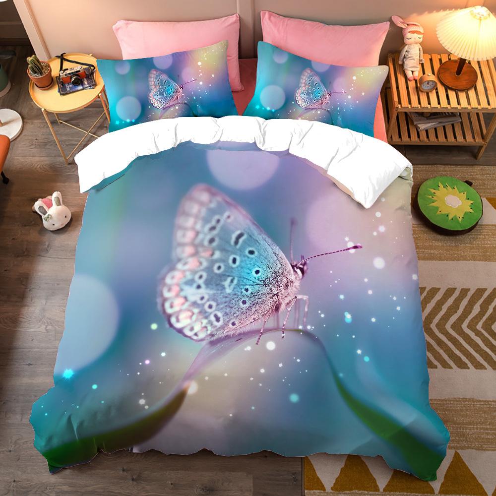 Colorful Beautiful Butterfly Bedding Set Flying Animal Duvet Cover Set Pillowcase Soft Polyester Comforter Set For Women Girls