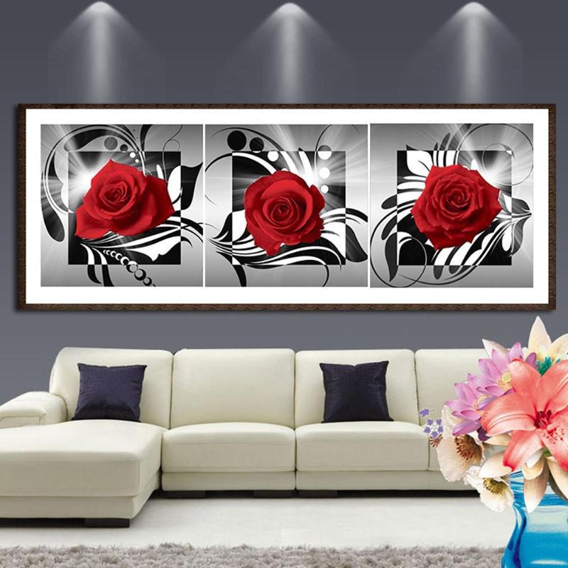 Huacan Red Rose 5D DIY Full Drill Diamond Painting 3-pictures Combination Kits