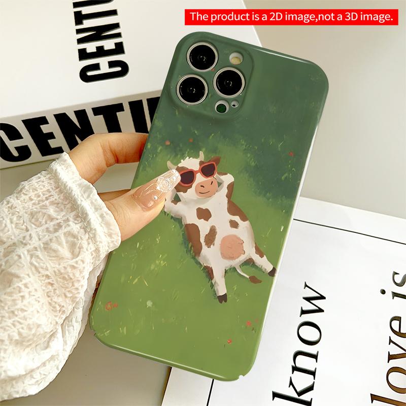 2DFlat Sunglasses Cow Relaxing in Grass All inclusive film hard iPhone case, compatible with iPhone 18 Pro Max 17 16 15 14 13 12 11