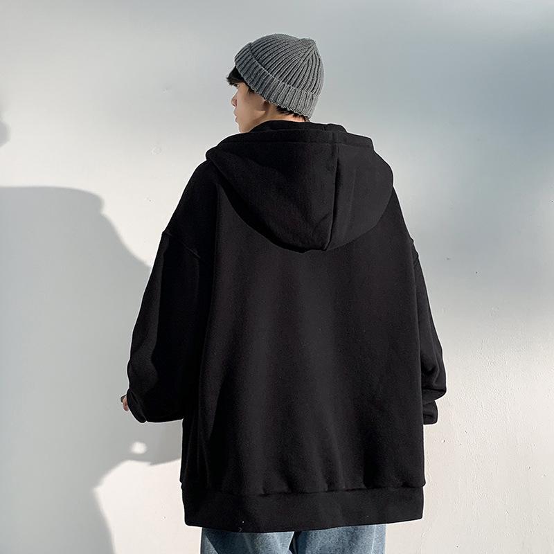 Men's Hooded Cardigan Sweatshirt - 2022 Autumn/Winter, Solid Color, Trendy Loose Fit, Sports Style, with Zipper.