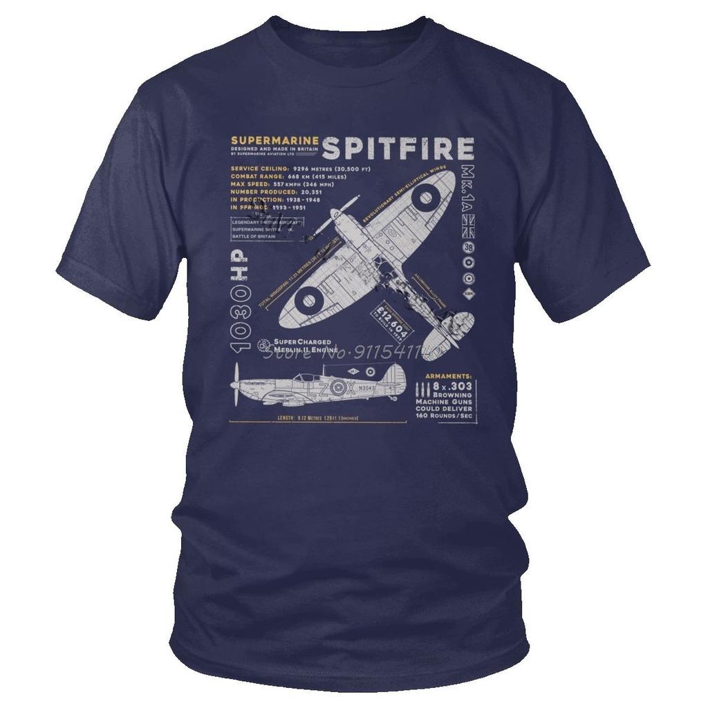 Винтажная футболка Supermarine Spitfire MK 1 Мужская хлопковая футболка с коротким рукавом Истребитель Военный летчик Самолет Авиация Футболка Подарок