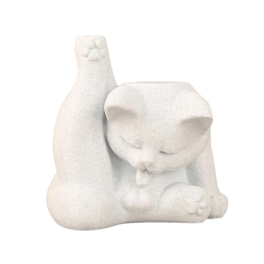 Funny Makeup Brush Holder 3D Printed Desk Storage Box Licking Paw Cat Statue  Stationery Storage