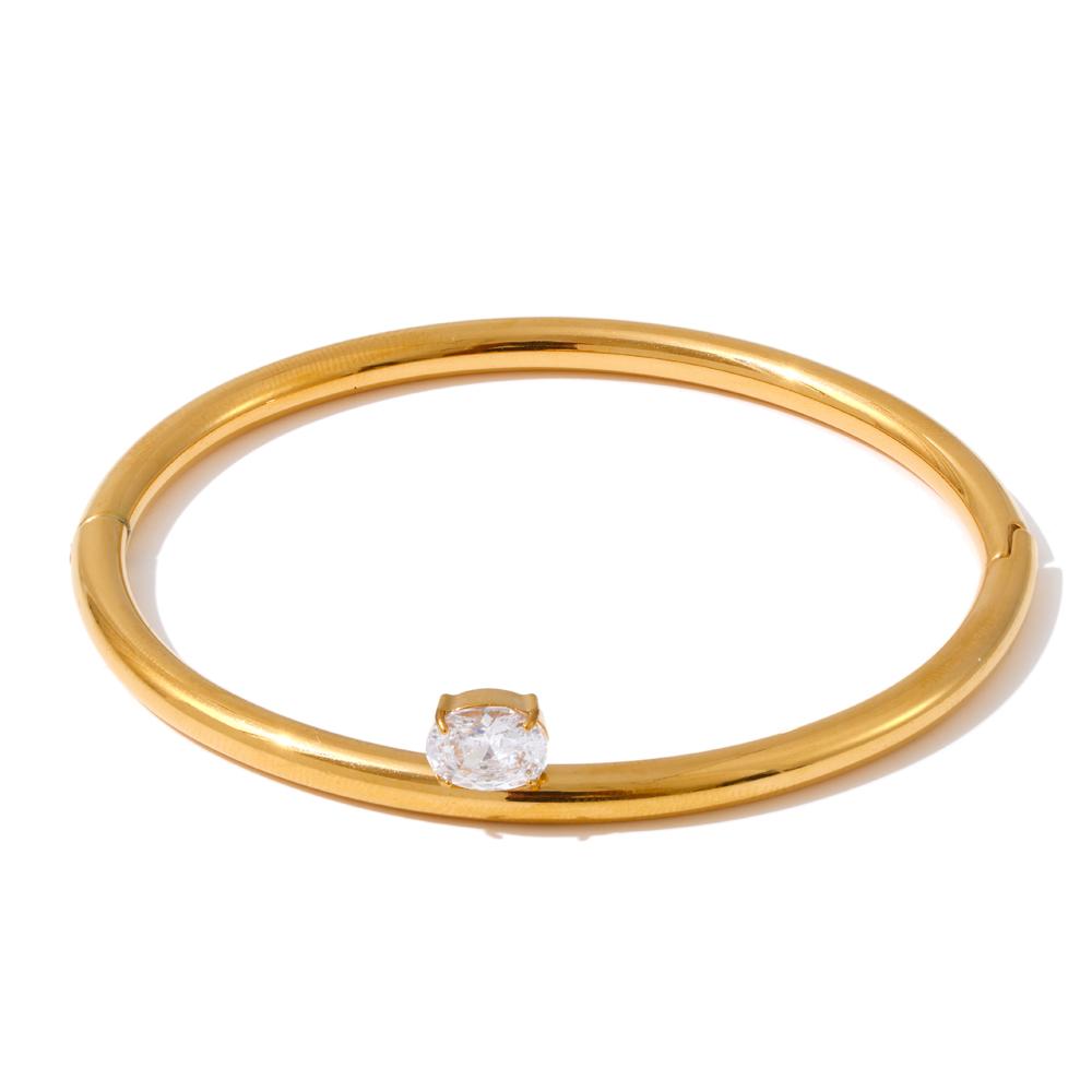 Yhpup 60mm Smooth Stainless Steel Cubic Zirconia Round Golden Bracelet Bangle Women Minimalist Fashion Jewelry Expensive Gift