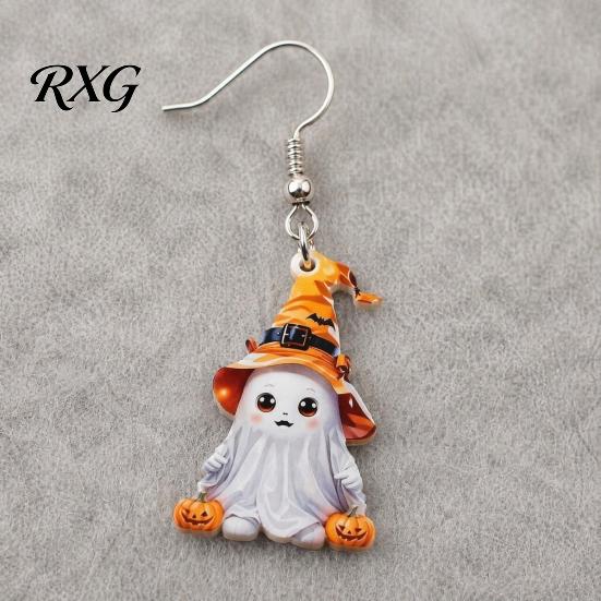 Pumpkin And Bat Earrings 1 Pair Halloween Cute Ghost Earrings, Acrylic Dangle with Witch Secure Fit Hat Bat, Anti-Rust Metal Hooks, Playful