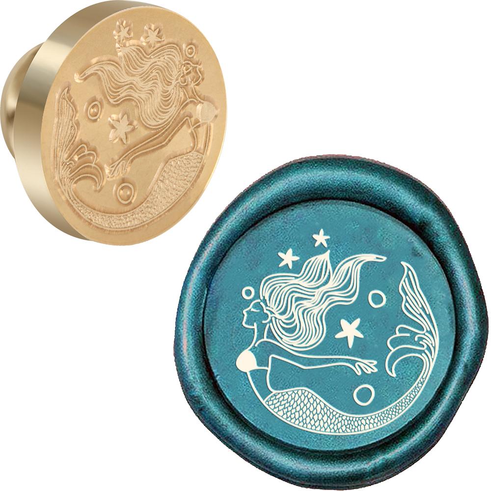Морская жизнь тема Сургучная печать Ретро печать из сургуча Дельфин, Волновой узор Съемная латунная головка для конверта, открытки, упаковки