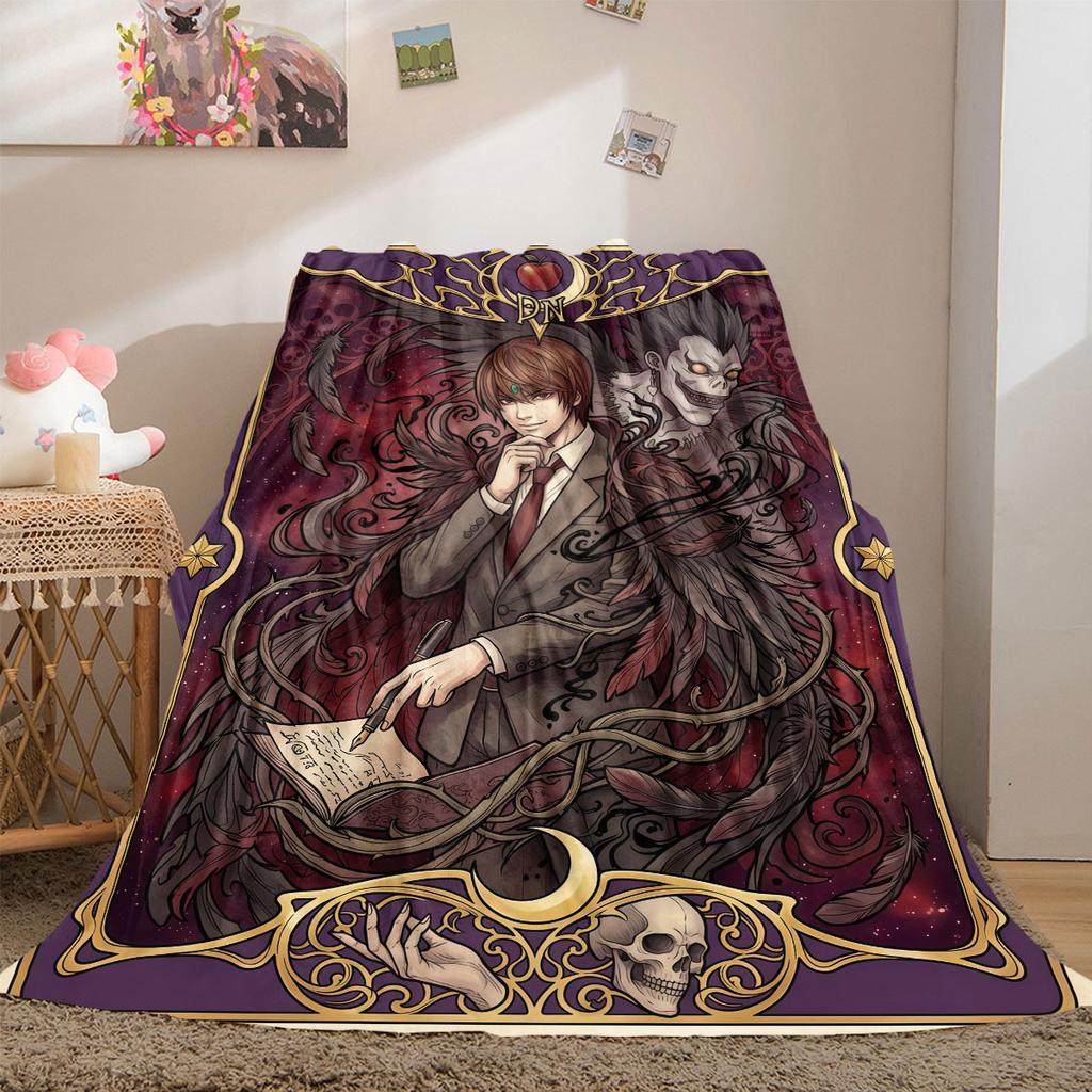 Death Note Prime Print Flannel Blanket, Cartoon Design for Sofa and Bed, Cozy Home Decor, Travel Outdoor Throw_LIAN